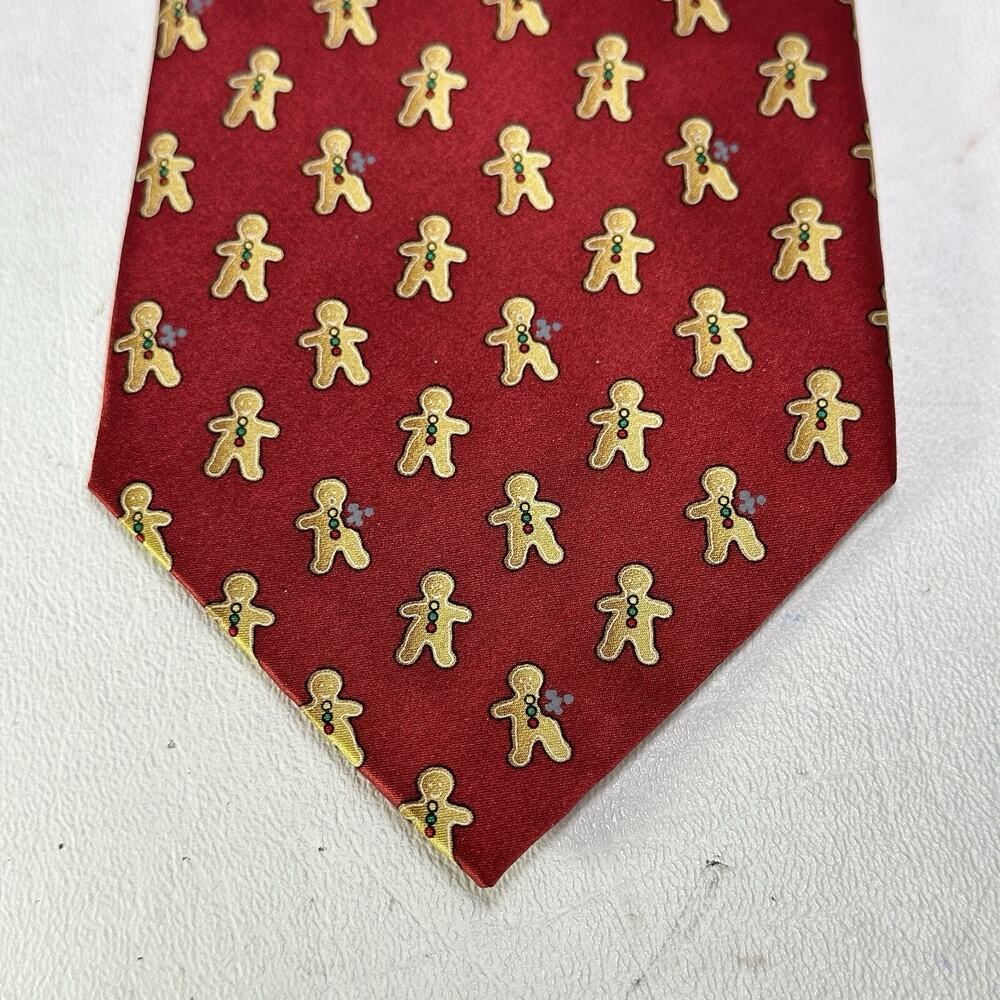 Roundtree Yorke Silk Tie Mens 59 in Burgundy Gingerbread Men Xmas Holiday Wide